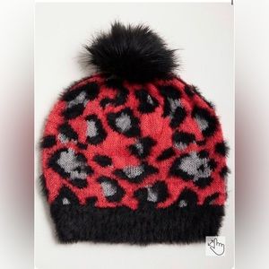 Hot Pink Fuzzy Leopard Print Pom Beanie Winter Hat Fall Goth Punk Emo Cute Soft